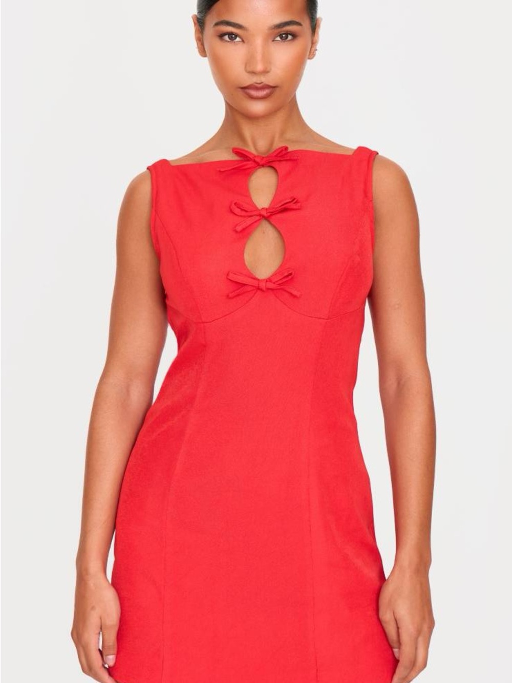 PrettyLittleThing Red Mini Dress with Bow Cutouts